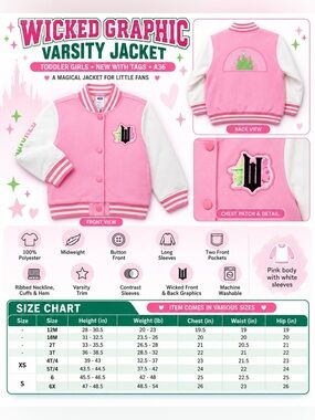 WICKED GRAPHIC VARSITY JACKET – PINK/WHITE – VARIOUS SIZES – NEW WITH TAGS – A36
